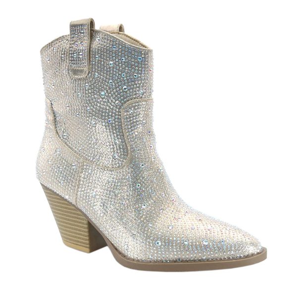 Women Western Cowgirl Cowboy Pointed Toe Rhinestone Ankle Booties