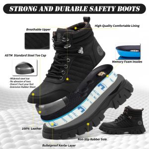 Waterproof Steel Toe Boots For Men-6 Inch Comfortable Mens Safety Work Boots Indestructible Steel Toe Shoes Lightweight Non Slip