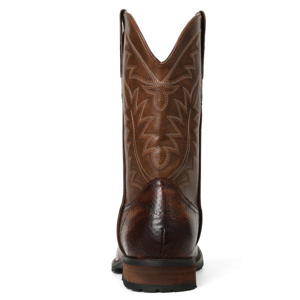 Mens Brown Cowboy Western Working Round Toe Pull On Cowgirl Boots