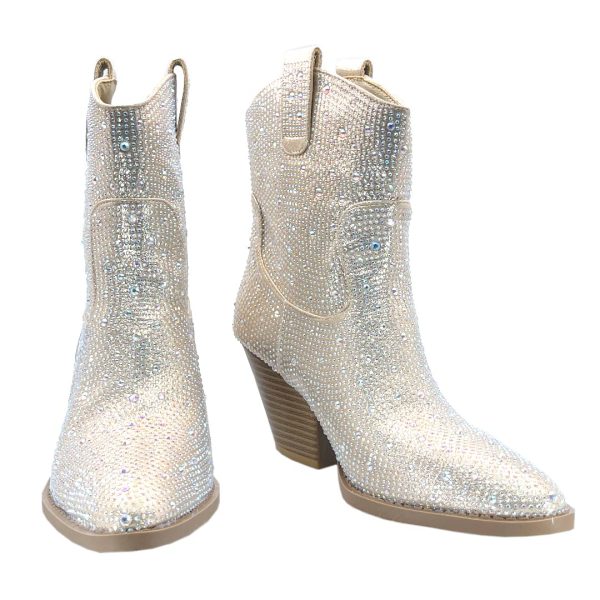 Women Western Cowgirl Cowboy Pointed Toe Rhinestone Ankle Booties