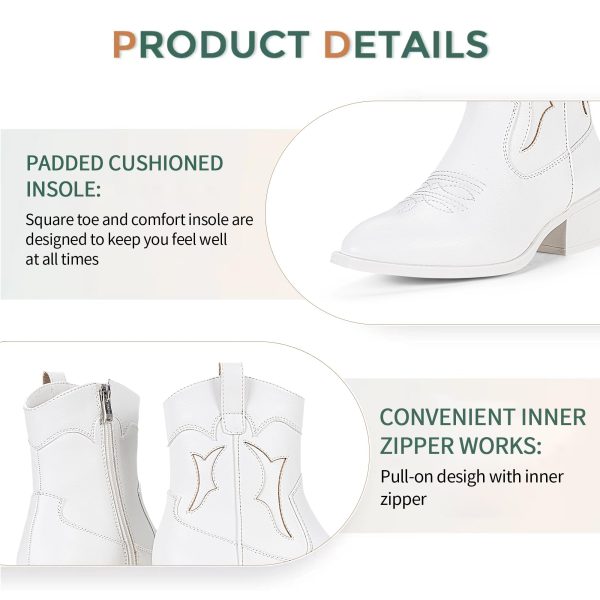 Women's 9816 Cowboy Boots Ankle Western Short Cowgirl Embroidered Round Toe Low Heel Booties with Side Zipper