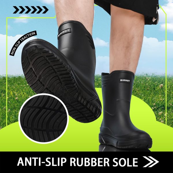 Rain Boots for Men Waterproof Fashionable Rubber Boots Non-slip Outdoor Garden Boots Mid Calf Muck Work Shoes Comfort