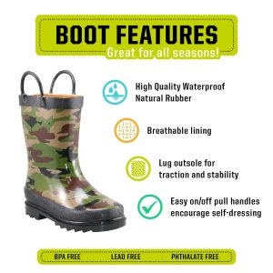 Rain Boots with Pull on Handles for Toddlers and Kids - Premium Waterproof Boots for Boys and Girls