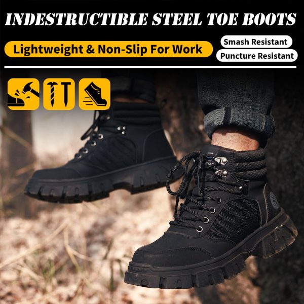 Waterproof Steel Toe Boots For Men-6 Inch Comfortable Mens Safety Work Boots Indestructible Steel Toe Shoes Lightweight Non Slip