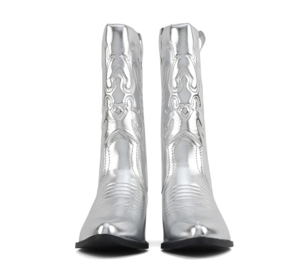 “TELLER” ~ Women's Western Cowboy Boots with Stitched Detailing, Pointed Toe, and Low Block Heel