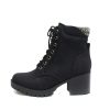 Single Lug Sole Chunky Heel Combat Ankle Boot Lace up w/Side Zipper