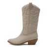 Red Reno Western Cowboy Pointed Toe Knee High Pull On Tabs Boots All-White