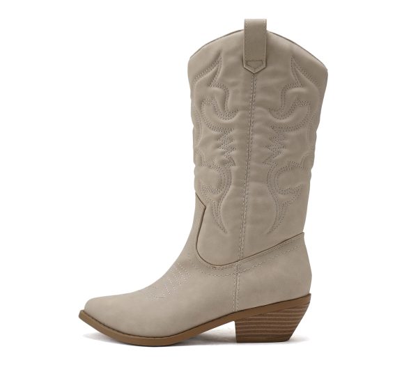 Red Reno Western Cowboy Pointed Toe Knee High Pull On Tabs Boots All-White