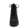 Single Lug Sole Chunky Heel Combat Ankle Boot Lace up w/Side Zipper