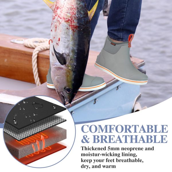 Men's Deck Boots Waterproof Ankle Rubber Rain Boots for Boating Sailing Fishing