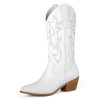 Cowboy Boots for Women Cowgirl Boots Wide Calf Pointed Toe Embroidered Fashion Western Chunky Pull On