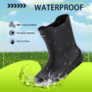 Rain Boots for Men Waterproof Fashionable Rubber Boots Non-slip Outdoor Garden Boots Mid Calf Muck Work Shoes Comfort