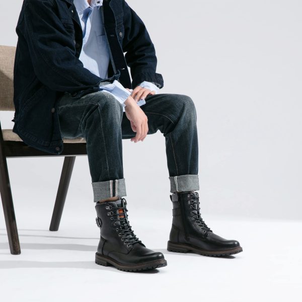 Boots for Men Casual Dress Retro Lace Up Motorcycle Boots