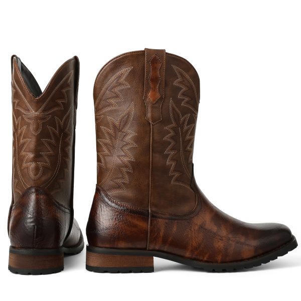 Mens Brown Cowboy Western Working Round Toe Pull On Cowgirl Boots