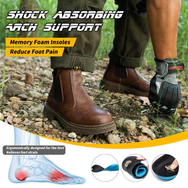 Waterproof Steel Toe Boots For Men-6 Inch Leather Slip On Safety Work Boots Mens Steel Toe Shoes Indestructible Non Slip