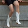 Cowboy Boots for Women Cowgirl Boots Wide Calf Pointed Toe Embroidered Fashion Western Chunky Pull On