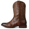 Mens Brown Cowboy Western Working Round Toe Pull On Cowgirl Boots