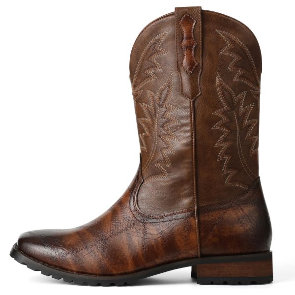 Mens Brown Cowboy Western Working Round Toe Pull On Cowgirl Boots