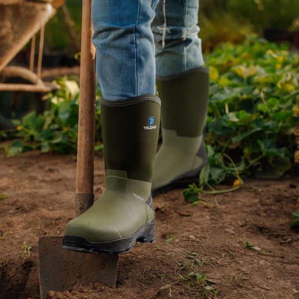 Rubber Boots for Men with Steel Shank, Mid Calf Work Rain Boots, Men's Outdoor Waterproof Anti-Slip Hunting Boot, Size 6-13