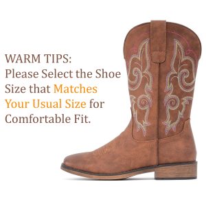 Cowboy Boots For Women Square Toe Western Boots Mid Calf Cowgirl Boots Pull On Fashion Embroidered Cowboy Boots