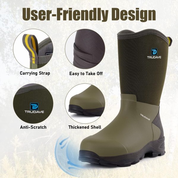 Rubber Boots for Men with Steel Shank, Mid Calf Work Rain Boots, Men's Outdoor Waterproof Anti-Slip Hunting Boot, Size 6-13