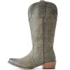Cowboy Boots for Women Mid Calf Fashion Cowgirl Boots with Embroidery Western Snip Toe
