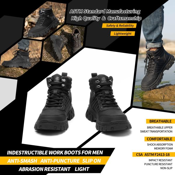 Waterproof Steel Toe Boots For Men-6 Inch Comfortable Mens Safety Work Boots Indestructible Steel Toe Shoes Lightweight Non Slip