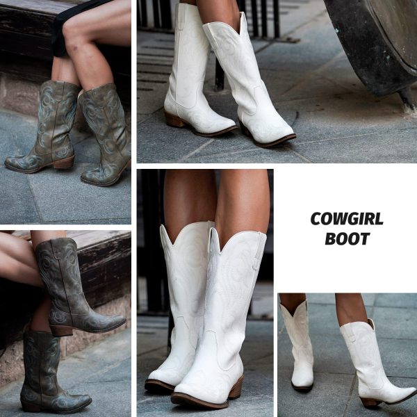 Cowboy Boots For Women Mid Calf Cowgirl Boots Pointy Toe Western Boot