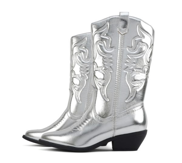 “TELLER” ~ Women's Western Cowboy Boots with Stitched Detailing, Pointed Toe, and Low Block Heel