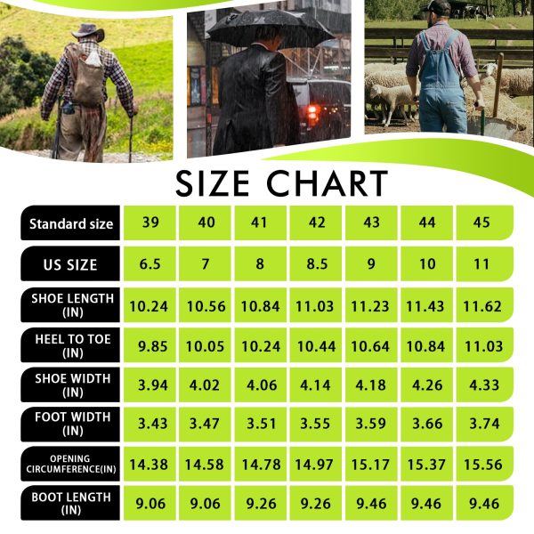 Rain Boots for Men Waterproof Fashionable Rubber Boots Non-slip Outdoor Garden Boots Mid Calf Muck Work Shoes Comfort