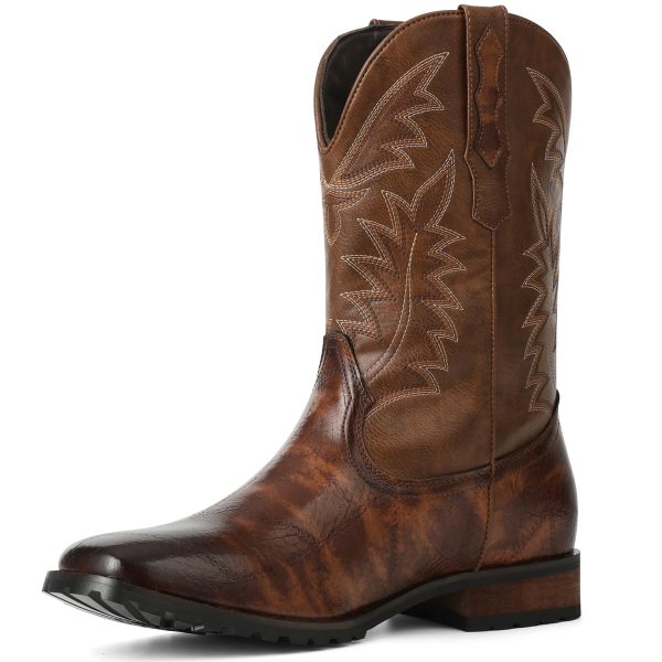 Mens Brown Cowboy Western Working Round Toe Pull On Cowgirl Boots
