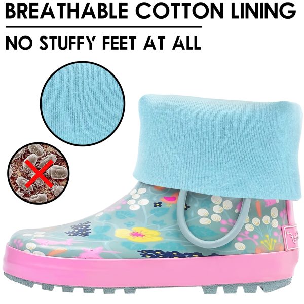 Toddler Rain Boots, Kids Rain Boots Waterproof Rubber Boots for Girls and Boys with Fun Patterns and Easy-On Handles