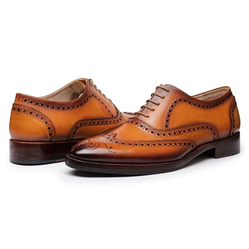 Wingtip Brogue Oxford Handcrafted Men's Genuine Leather Lace up Dress Shoes