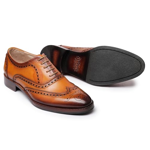 Wingtip Brogue Oxford Handcrafted Men's Genuine Leather Lace up Dress Shoes
