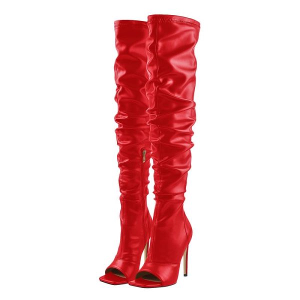 Women's Stiletto Heel Zipper Knee/Thigh High Boots Peep/Close Toe Pull on Long Boots