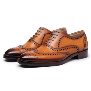 Wingtip Brogue Oxford Handcrafted Men's Genuine Leather Lace up Dress Shoes