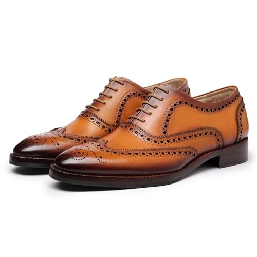 Wingtip Brogue Oxford Handcrafted Men's Genuine Leather Lace up Dress Shoes
