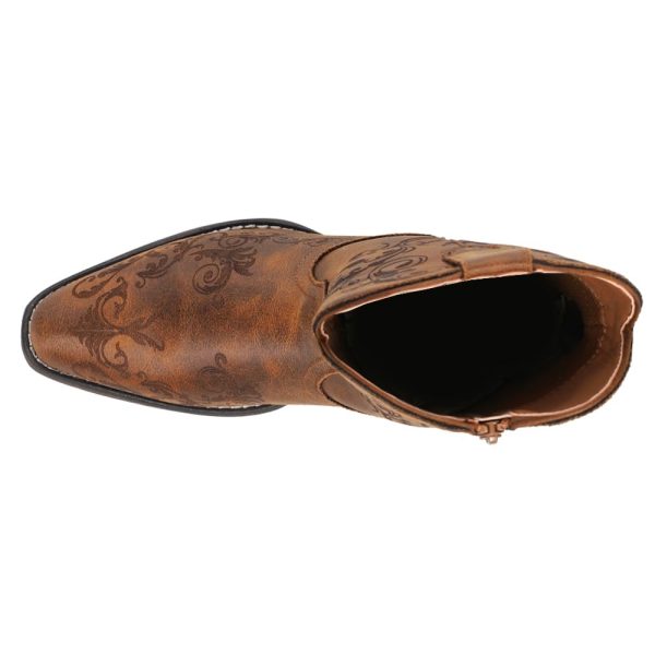 Womens Short Stuff Embossed Snip Toe Casual Boots Ankle Low Heel 1-2" - Brown