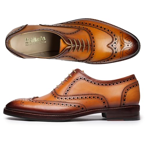 Wingtip Brogue Oxford Handcrafted Men's Genuine Leather Lace up Dress Shoes