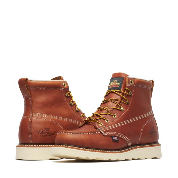 American Heritage 6” Moc Toe Work Boots for Men - Soft Toe, Premium Full-Grain Leather with Slip-Resistant Wedge Outsole and