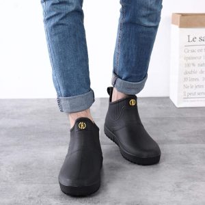 Men Rain Boots Outdoor Slip On Waterproof Non-Slip Rubber Ankle Boots Rain Booties