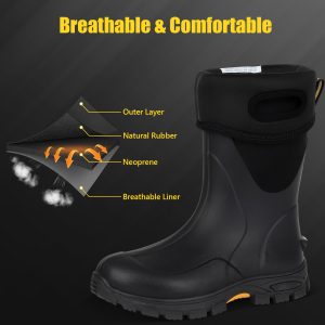 Rubber Boots for Men and Women, Waterproof Insulated Rain Boots, Neoprene Breathable Mud Boots, Outdoor Anti-slip Mens Work