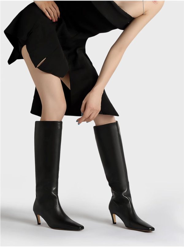 Knee High Boots Women Square Toe Kitten Heel Tall Boots Womens Fashion Long Boots