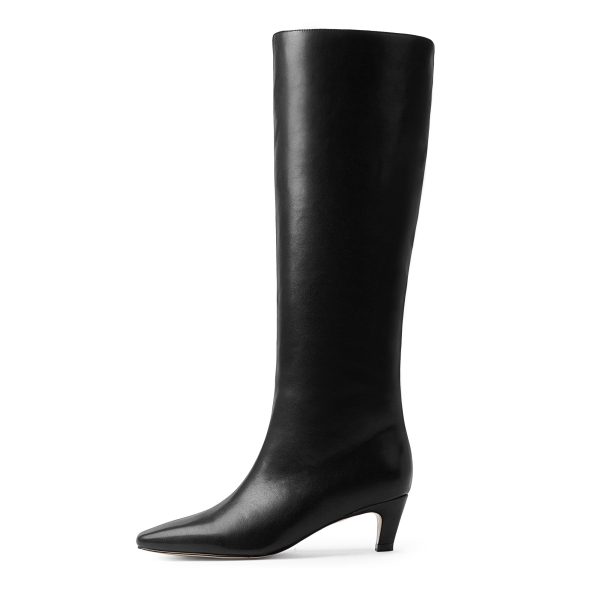 Knee High Boots Women Square Toe Kitten Heel Tall Boots Womens Fashion Long Boots
