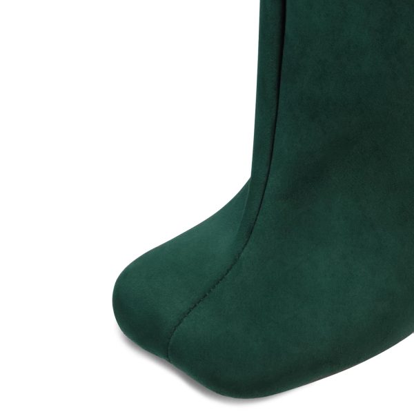 Women's Knee High Suede Boots for Women Wide Calf Square Toe Stiletto Heels Tall Boots Pull On High Heel Long Booties