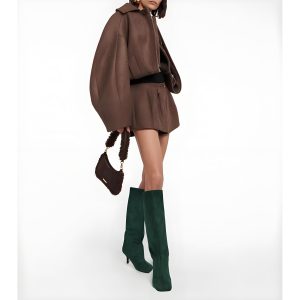Women's Knee High Suede Boots for Women Wide Calf Square Toe Stiletto Heels Tall Boots Pull On High Heel Long Booties