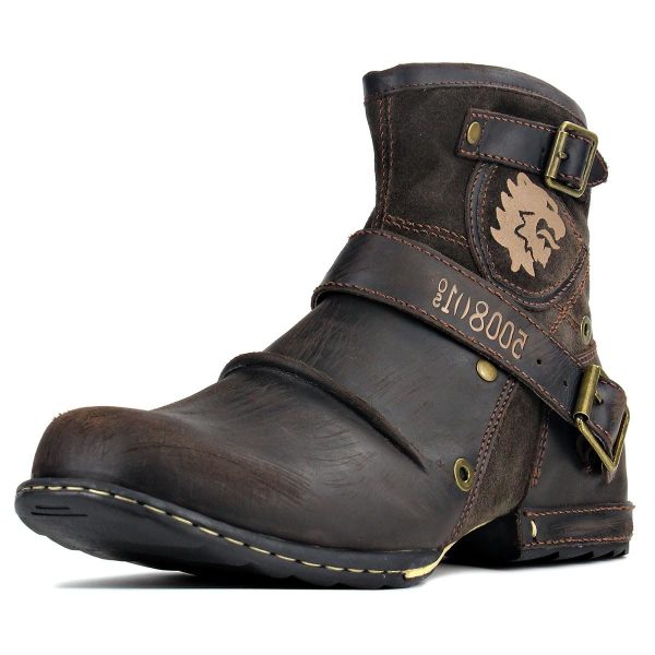 Moto Boots for Men Fashion Zipper-up Leather Chukka Boots Casual Shoes Retro Style OS-5008-1-DA1B1