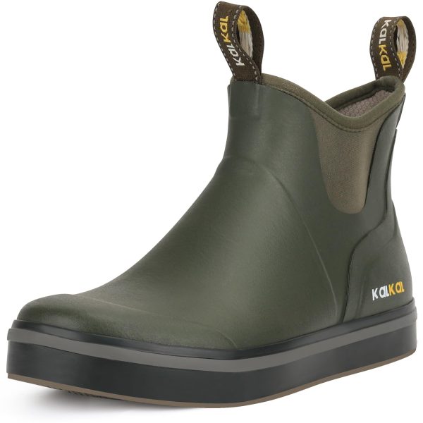 Men's Deck Boots Anti-Slip Saltwater Fishing Rain Boots with Memory Foam, Waterproof Rubber Ankle Work Boots for Sailing (Size