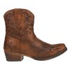Womens Short Stuff Embossed Snip Toe Casual Boots Ankle Low Heel 1-2" - Brown