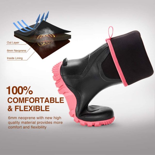 Rubber Boots for Women Multi-Season, Waterproof Rain Boots with Steel Shank, 6mm Neoprene Durable Rubber Outdoor Hunting Boots